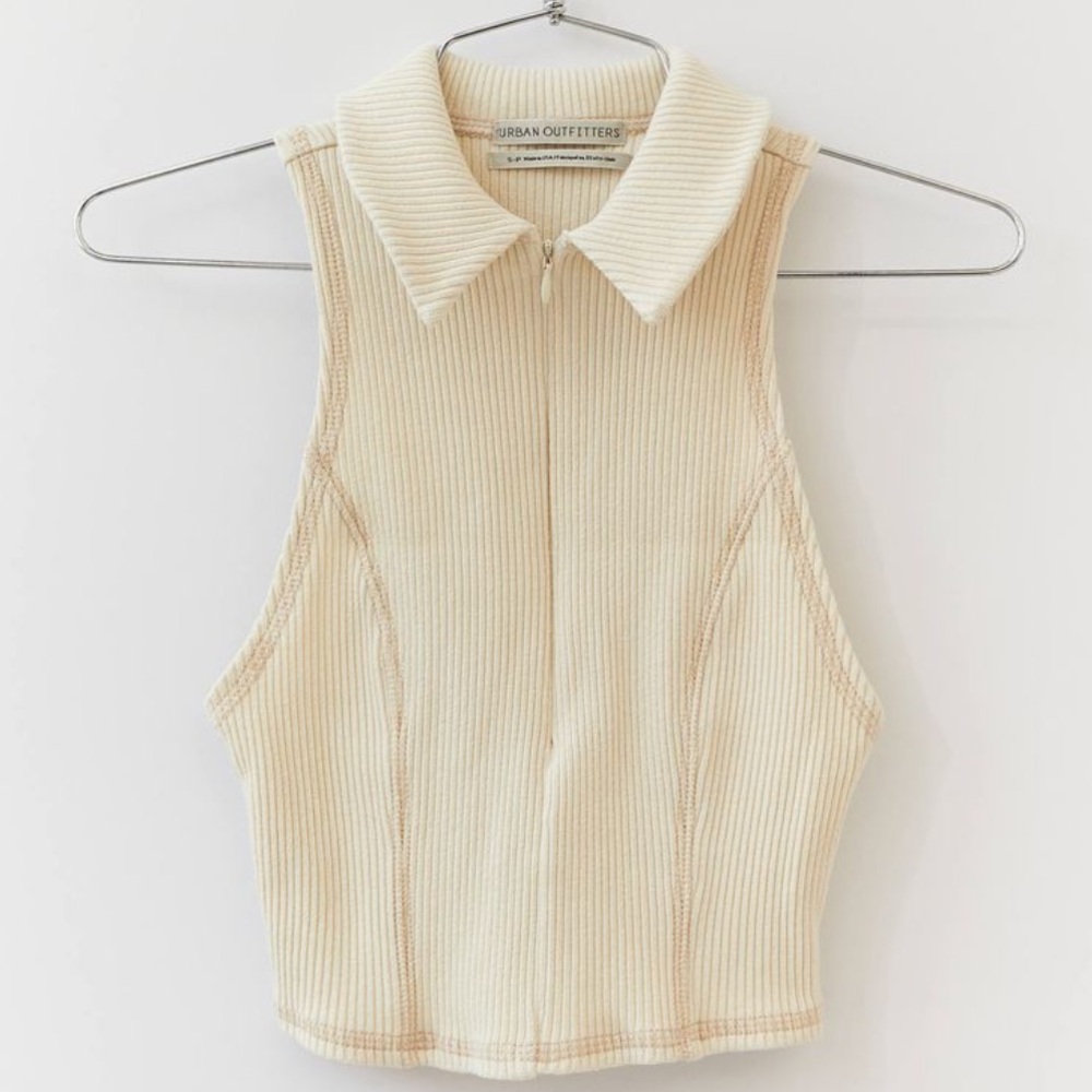 Urban outfitters collar front zip Reece cream top